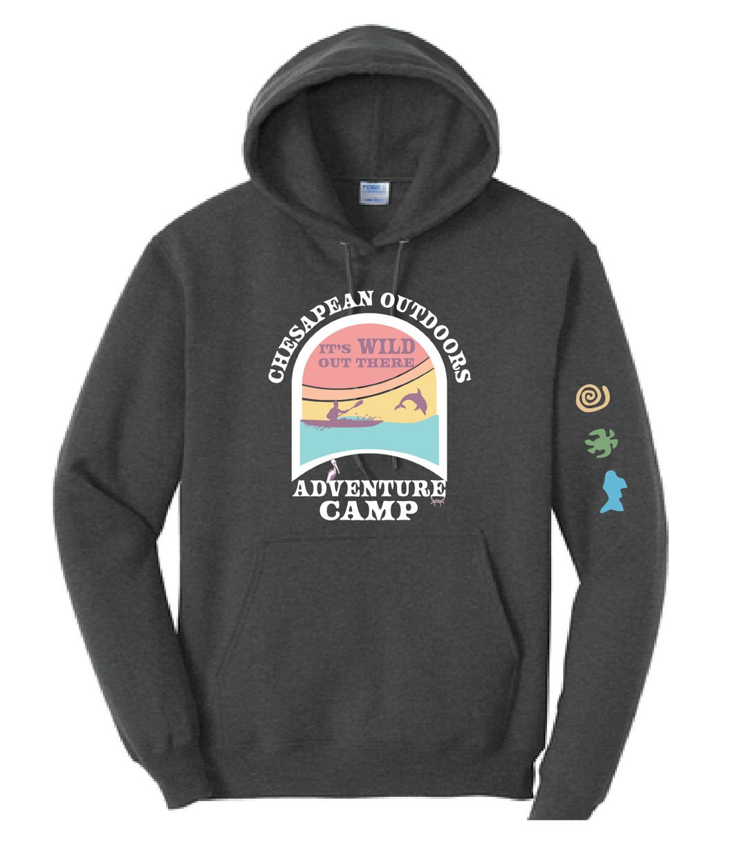 Adventure Camp Fleece Pullover Hooded Sweatshirt / Charcoal