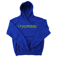 Load image into Gallery viewer, Blue with Neon Green Logo Adult Heavy Blend Hooded Sweatshirt
