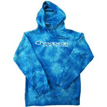 Load image into Gallery viewer, Blue Tie-Dye with White Logo Adult Heavy Blend Hooded Sweatshirt
