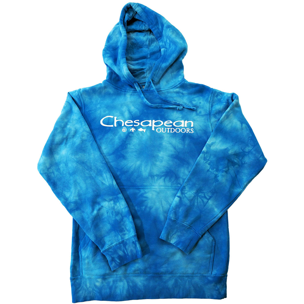 Blue Tie-Dye with White Logo Adult Heavy Blend Hooded Sweatshirt