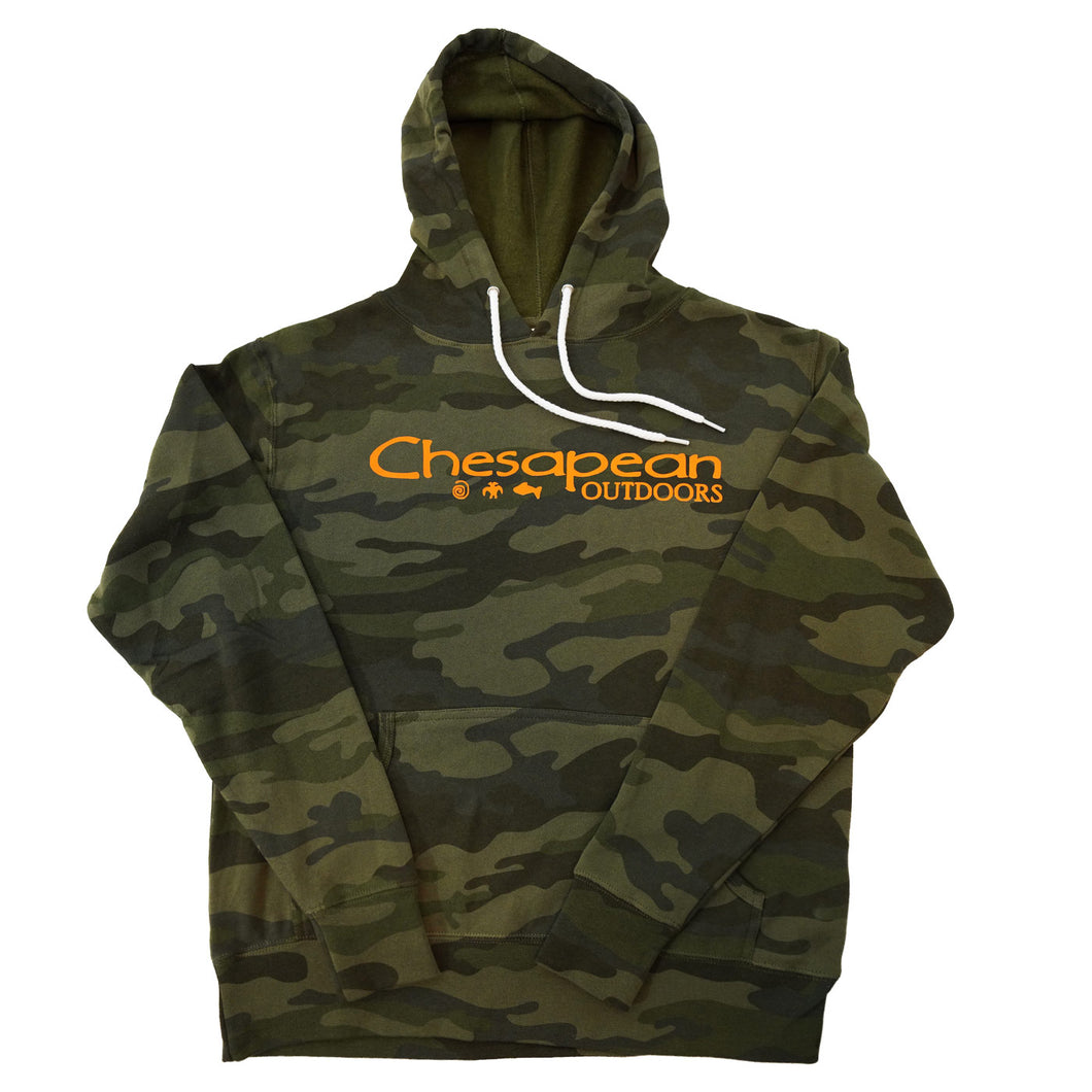 Camo with Orange Logo Adult Heavy Blend Hooded Sweatshirt